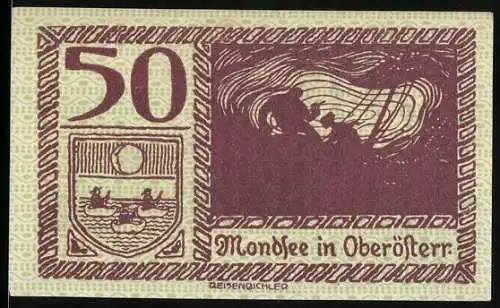 Notgeld Mondsee 1920, 50 Heller, Landschaft und Wappen von Mondsee in Oberösterreich