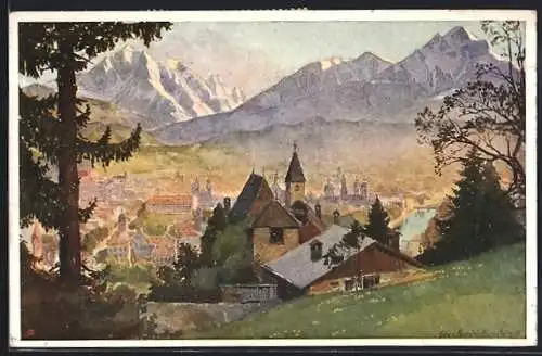 Künstler-AK Innsbruck, Blick von der Weiherburg