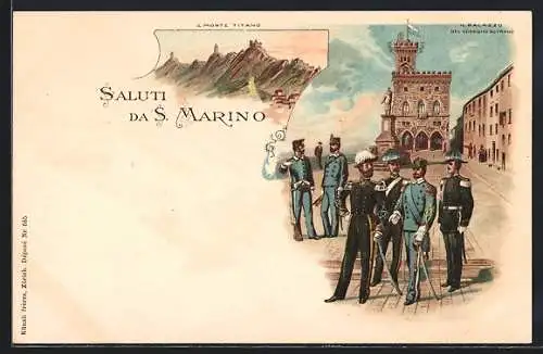 Lithographie San Marino, Il Palazzo del Consiglio Sovrano, Il Monte Titano