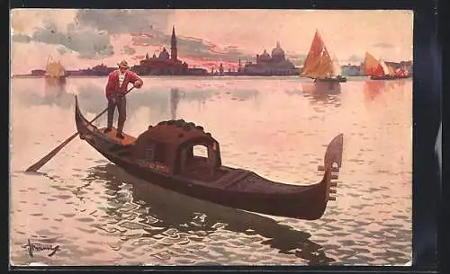 Künstler-AK Venezia, Gondola e Isola S. Giorgio