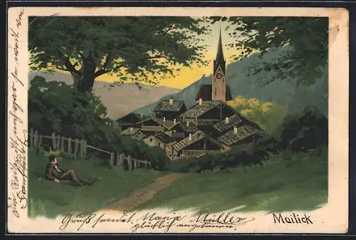 Künstler-AK Alfred Mailick: Dorfidylle mit Kirche