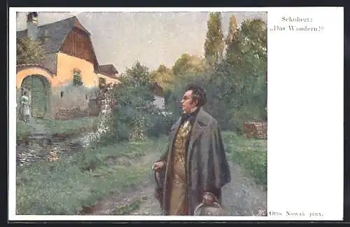 Künstler-AK Schubert Das Wandern an der Wassermühle