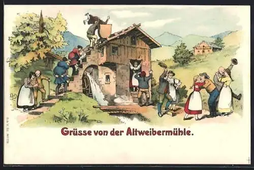 AK Grüsse von der Altweibermühle - frauenfeindlicher Humor