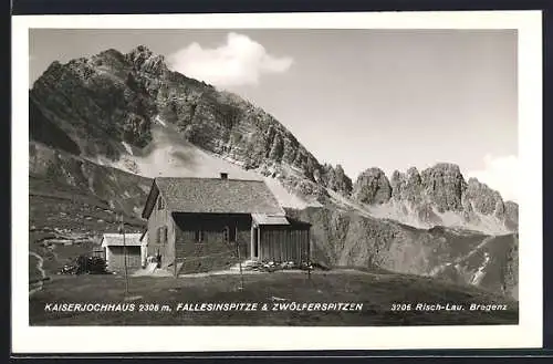 AK Kaiserjochhaus, Ansicht mit Fallesinspitze und Zwölferspitze