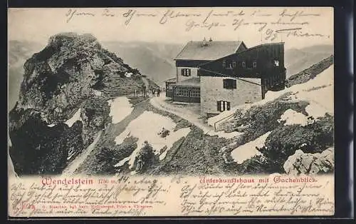 AK Wendelstein-Unterkunftshaus, Ansicht mit Strasse und Gachenblick