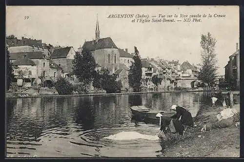 AK Argenton, Vue sur la Rive gauche de la Creuse et l`Eglise Saint-Benoit