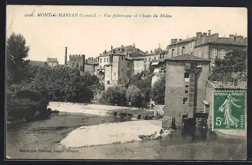 AK Mont-de-Marsan, Vue pittoresque et Chutes du Midou