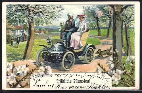 Lithographie Paar im Frühling in Automobil