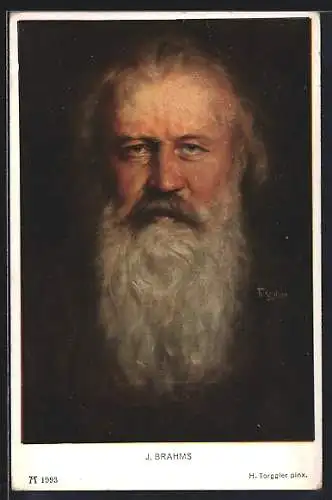 Künstler-AK Portrait Johannes Brahms mit vollem Bart