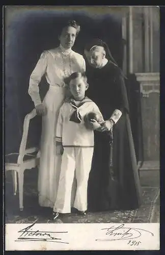 Foto-AK Familie des Grossherzogs Friedrich II. von Baden, Victoria und Luise