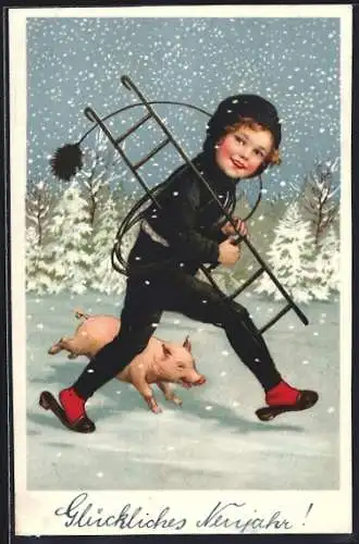 AK Schornsteinfegerin im Wald unterwegs