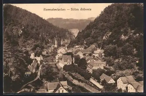 AK Herrnskretschen /Böhm. Schweiz, Ortsansicht aus der Vogelschau