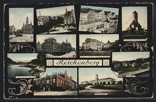 AK Reichenberg, Bahnhof, Infanterie-Kaserne, Turnhalle, Kaiser Franz Josef-Bad, Heinrichswarte