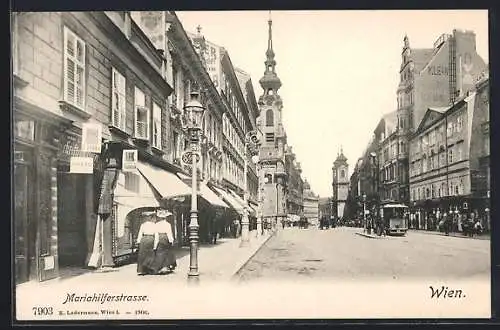 AK Wien, Mariahilferstrasse, Strassenbahn, Schriftmalerei A. Huber