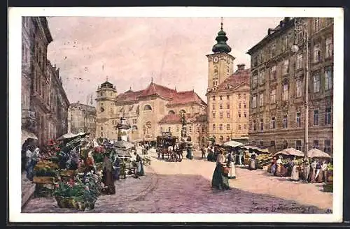 Künstler-AK Wien, Blick auf die Freyung mit Schottenkirche