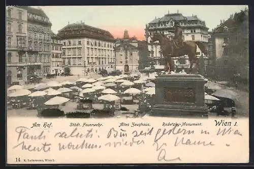 AK Wien, Am Hof, Städt. Feuerwehr, Altes Zeughaus, Radetzky-Monument