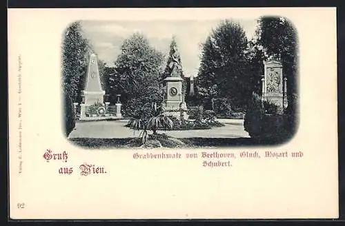 AK Wien, Zentralfriedhof, Grabdenkmale von Beethoven, Gluck, Mozart und Schubert