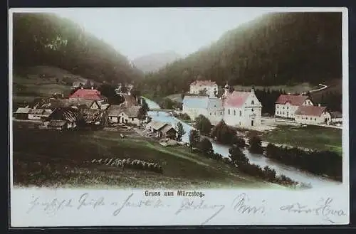 AK Mürzsteg, Ortsansicht am Fluss