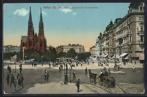 AK Wien, Blick über Maximilianplatz nach der Votivkirche, Strassenbahn