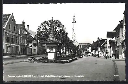 AK Kindberg im Mürztal, Bildstock und Maibaum am Hauptplatz