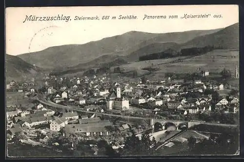 AK Mürzzuschlag, Panoramablick mit Eisenbahnbrücke