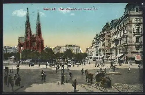 AK Wien, Blick über Maximilianplatz nach der Votivkirche, Strassenbahn