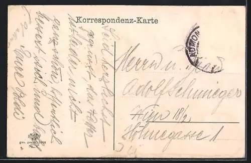 AK Admont, Obere Marktstrasse mit Kirche aus der Vogelschau