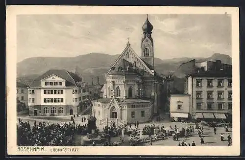 AK Rosenheim, Ludwigsplatz mit Kirche