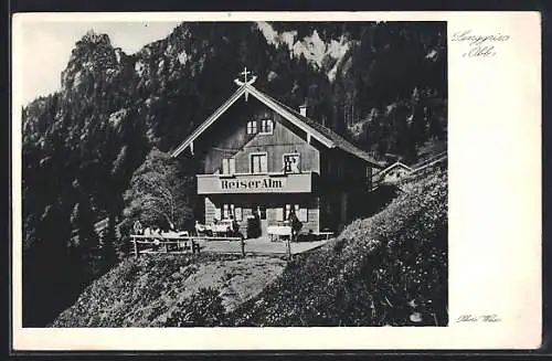 AK Lenggries /Obb., Gasthaus Reiser Alm mit Demmelspitze