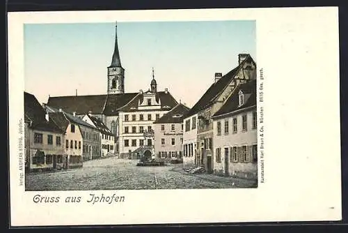 AK Iphofen, Platzansicht mit Gasthaus und Kirche