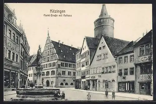 AK Kitzingen, Markt-Strasse mit Rathaus