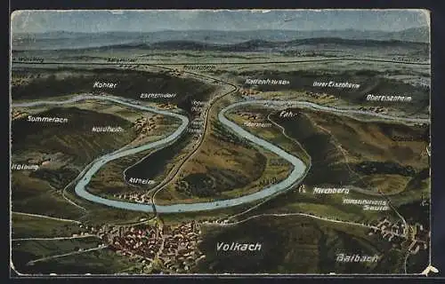 Künstler-AK Volkach, Umgebungskarte mit Fahr, Köhler & Baibach