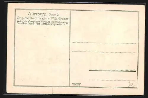 Steindruck-AK Würzburg, Partie an der Maininsel