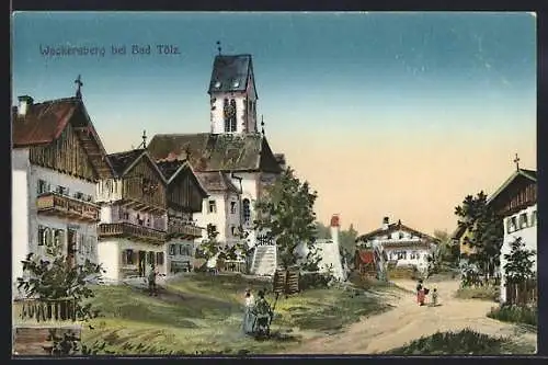 AK Wackersberg bei Bad Tölz, Strassenpartie im Ortskern