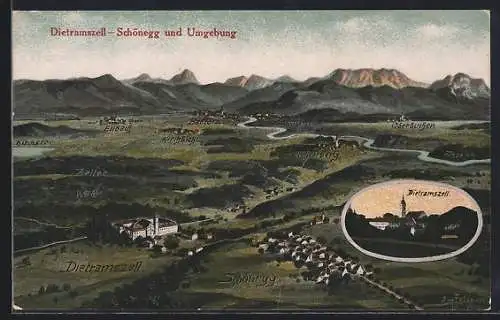 Künstler-AK Eugen Felle: Dietramszell, Schönegg mit Umgebung