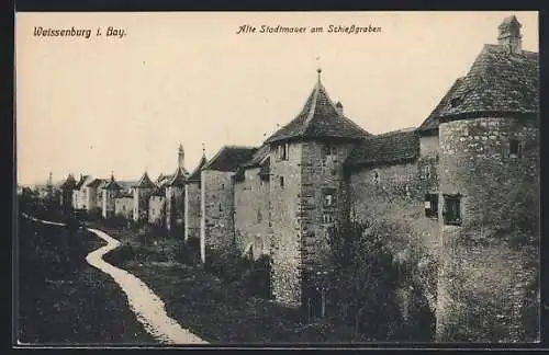 AK Weissenburg / Bayern, Alte Stadtmauer am Schiessgraben