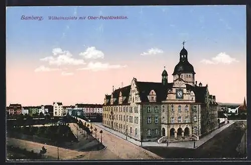 AK Bamberg, Wilhelmplatz mit Oberpostdirektion