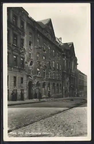 AK Wien, zerschossenes Arbeiterheim am Ottakring