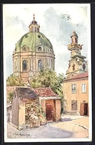 Künstler-AK E.F. Hofecker: Wien, Karlskirche mit altem Hof