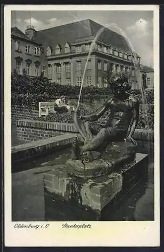AK Oldenburg i. O., Skulptur auf dem Stautorplatz