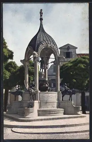 AK Kempten / Allgäu, St. Magnus-Brunnen mit Steinbock, Einhorn