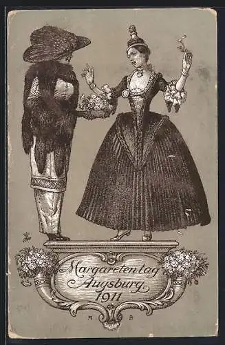 Künstler-AK Augsburg, Margaretentag 1911, Frauen in schöner Kleidung mit Hüten