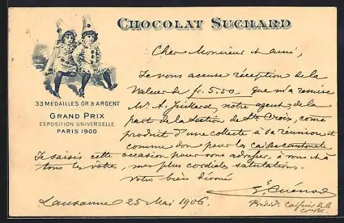 Lithographie Zwei Knaben, als Harlekins verkleidet, Chocolat Suchard