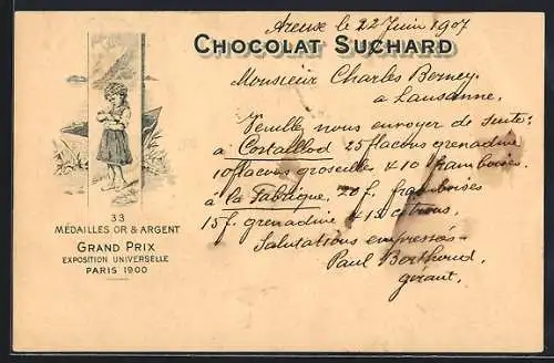 AK Kleines Mädchen im Kleid mit Chocolat Suchard