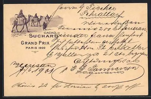 Lithographie Karawane in der Wüste transportiert Chocolat Suchard