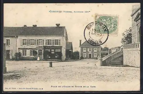 AK Corcieux, Place de l`Église et Route de la Gare