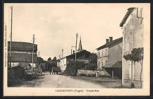 AK Chaumousey, Grande-Rue avec maisons et charrette