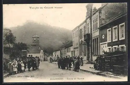 AK Allarmont, Église et Mairie dans la Vallée de Celles, Vosges