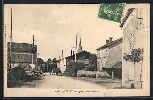 AK Chaumousey, Grande-Rue avec charrette et maisons adjacentes