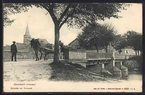 AK Coussey, Entrée du village et pont sur la rivière